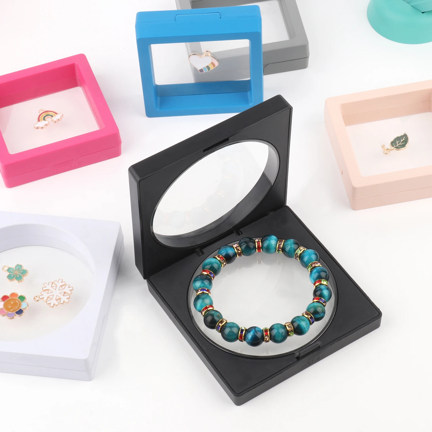 reusable 3D Floating Display Frame Stand Storage Case Box Badge Medal Coin Rings Earring Pin Jewelry Display Showcase