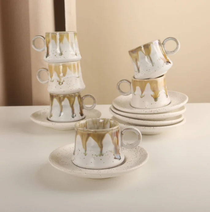 Turkish Mini Coffee Cup and Saucer Set Ceramic Arabic Coffee Cups