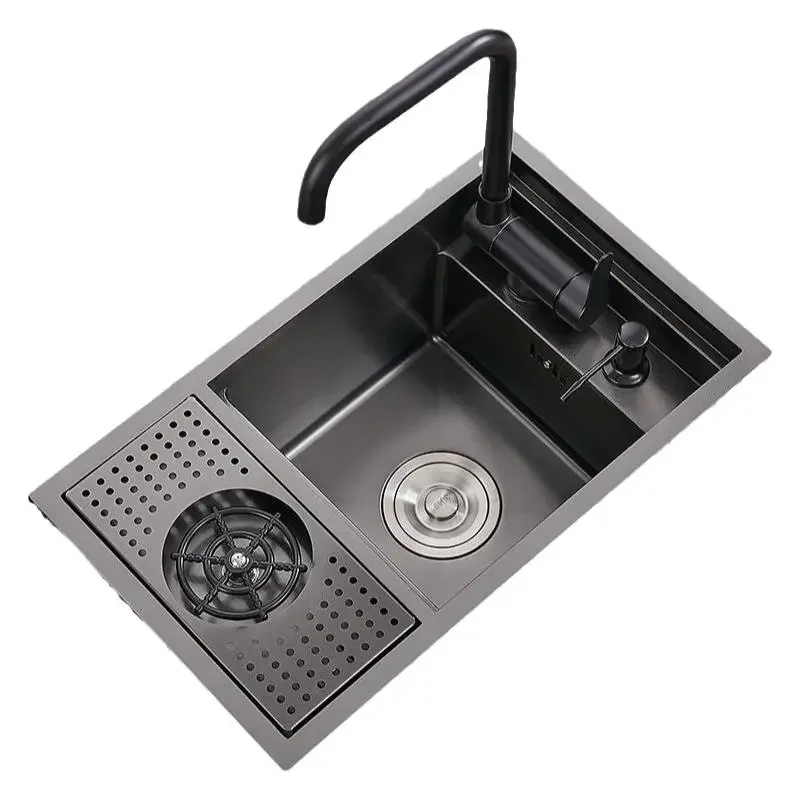 Dasen DS8245 Smart Stainless Steel Nano Step Dark Grey Sink kitchen Waterfall Kitchen Sink with Cup Washer