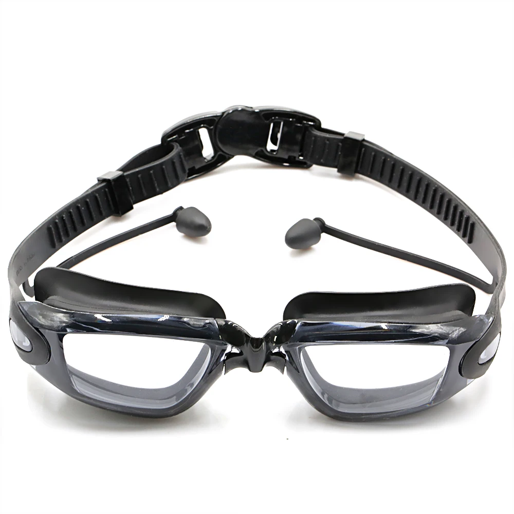 Очки с затычками 100% УФ-защиты, противотуманные очки для плавания с прозрачным видением, унисекс, водонепроницаемые очки для взрослых