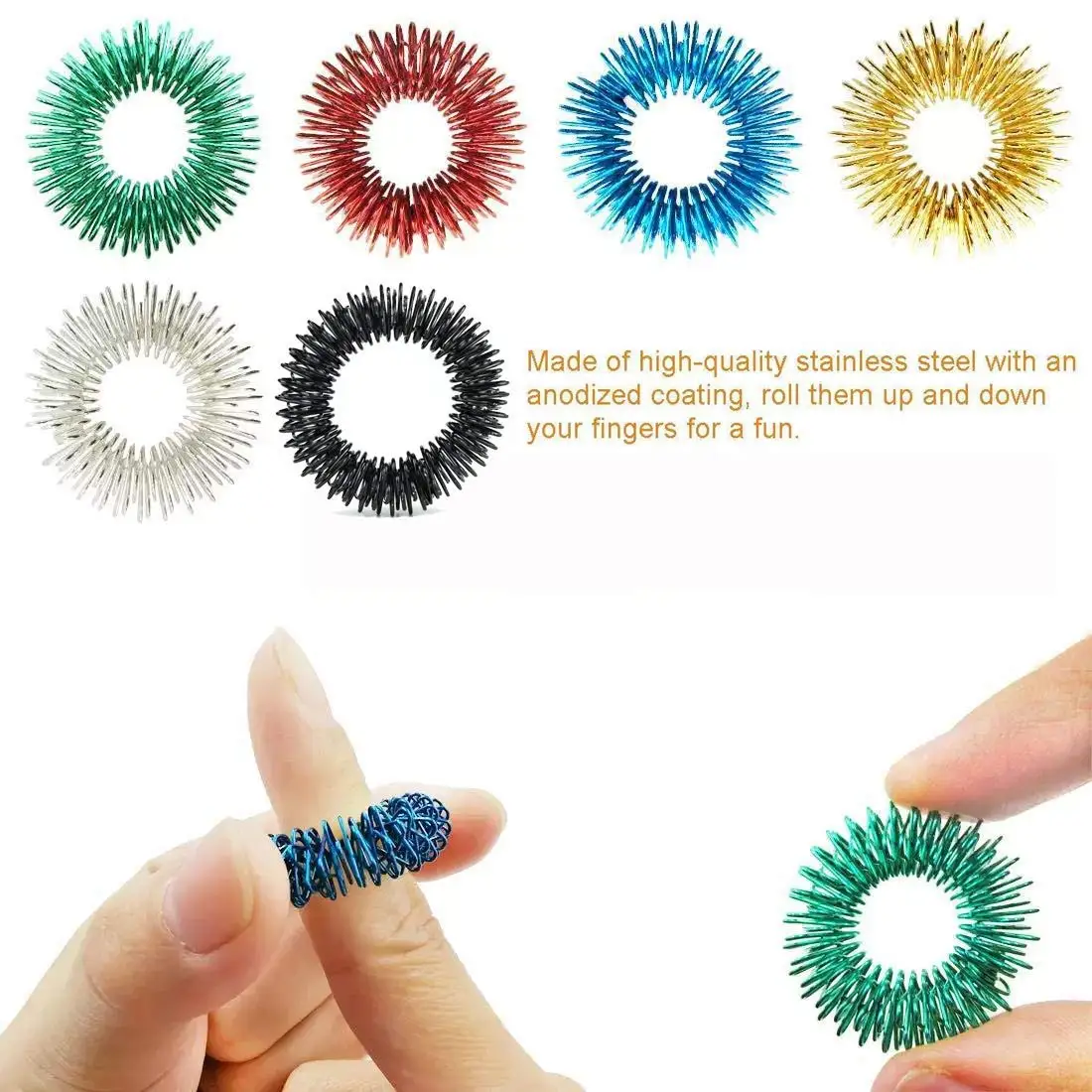 Spiky Sensory Acupressure Stress Reducer Relief Massager Acupuncture  Finger Ring  Spring