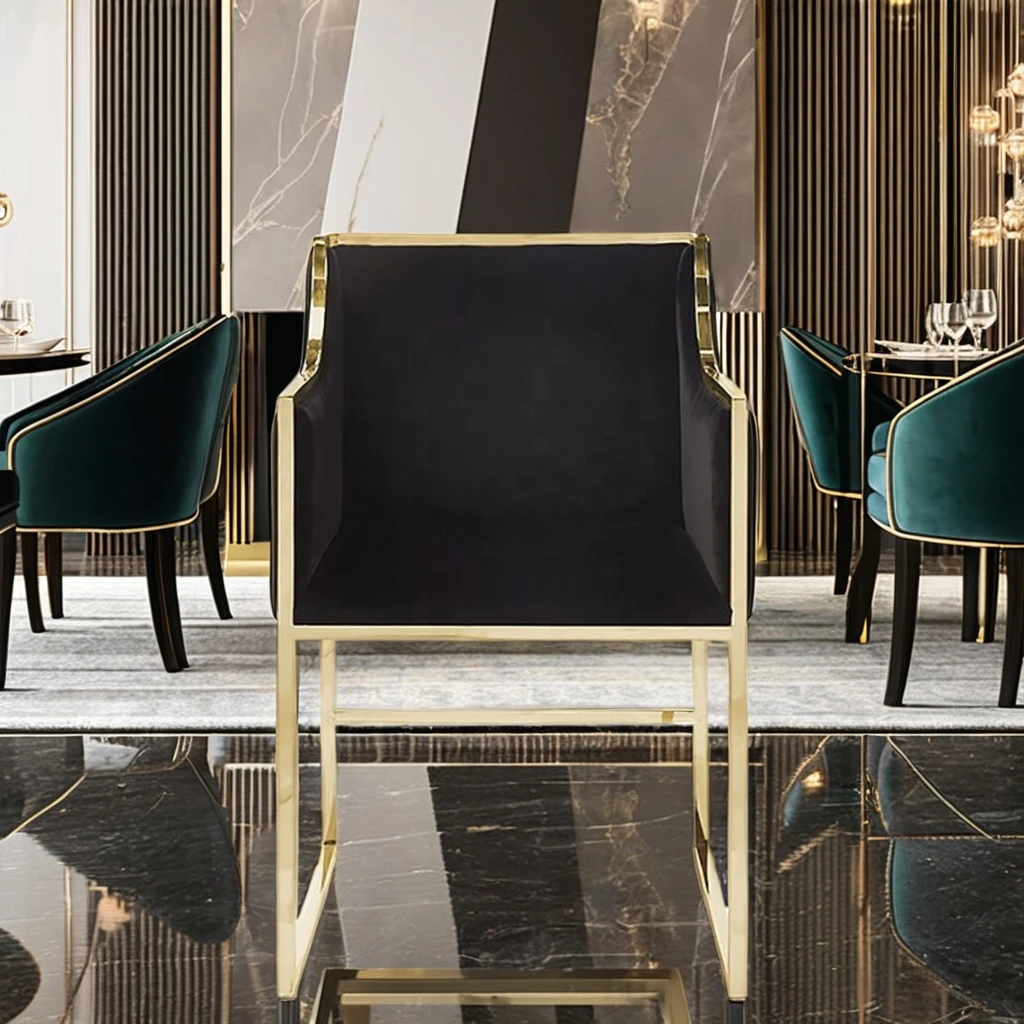 Wholesale Modern Gold Arm Chair W01 Elegant Wren Design Banquet Dining Chair High Quality Stainless Steel New US Popular Design