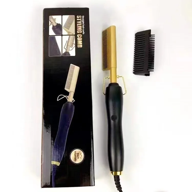 Wholesale Wet and Dry Use 2 in 1 Ceramic Copper Electrical Hair Straightener Comb for Women Hot Comb