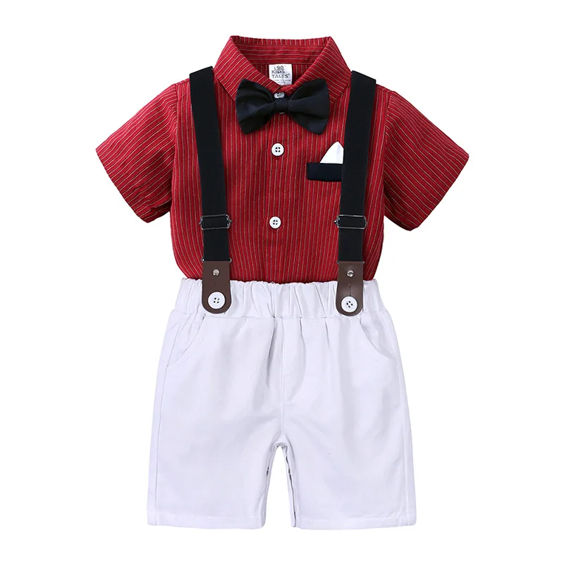 High Quality 100% Cotton Summer Clothing Sets Boys Unique Casual Party Dress Suits Short Sleeves British Boys Harness Guaranteed