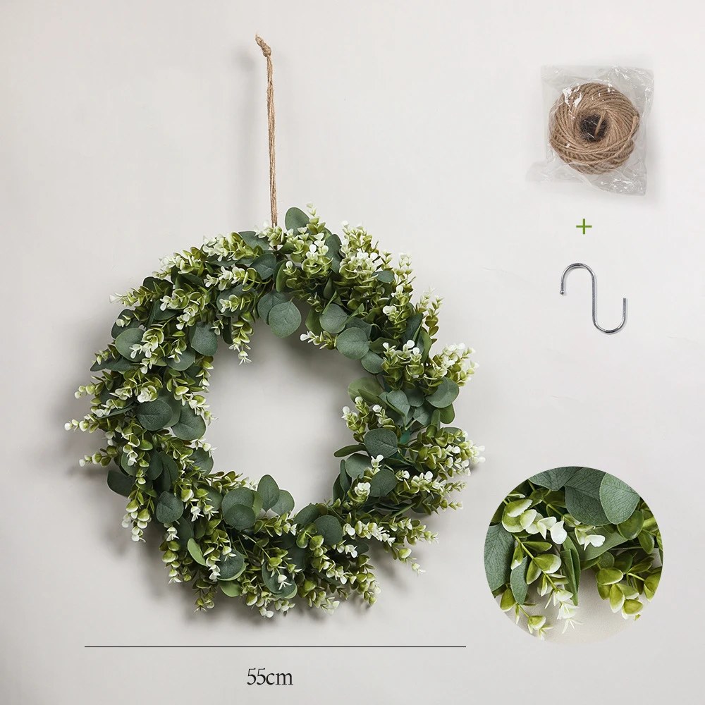 
2021 Amazon Hot Selling Artificial Wreath Eucalyptus Leaf L M S Size Green Leaf Wreath Door Wall Ornaments Artificial Wreath 