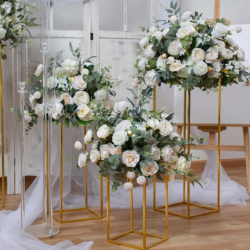 New European flower ball wedding stage geometric frame layout road lead flower window exhibition hall table decoration flowers