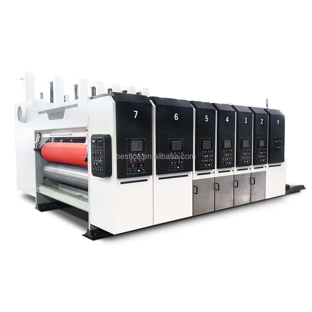 Automatic carton printing slotting die cutting machine with 1 2 3 4 5 colors print corrugated carton making machine