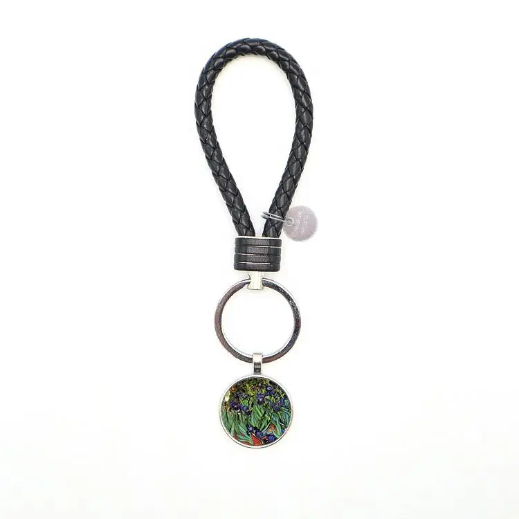 Customized Logo Metal PU Leather Strap Patent Printing Easily Cleaned by Wiping Off Flower Key Chain