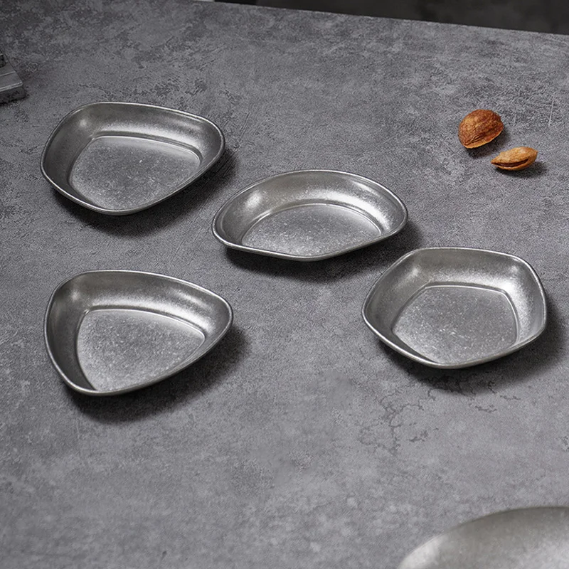 Retro 304 Stainless Steel Thickened Dish Barbecue Hotpot Seasoning Korean Sauce Household Commercial Dishes & Plates