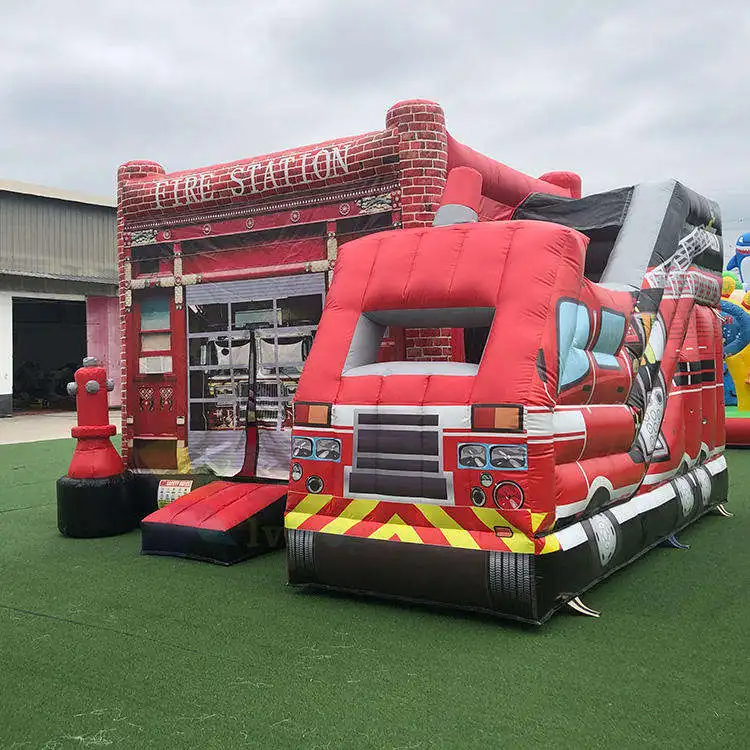 China Inflatables Manufacturer Commercial Fire Station Theme Amusement Park Bouncy House inflatable