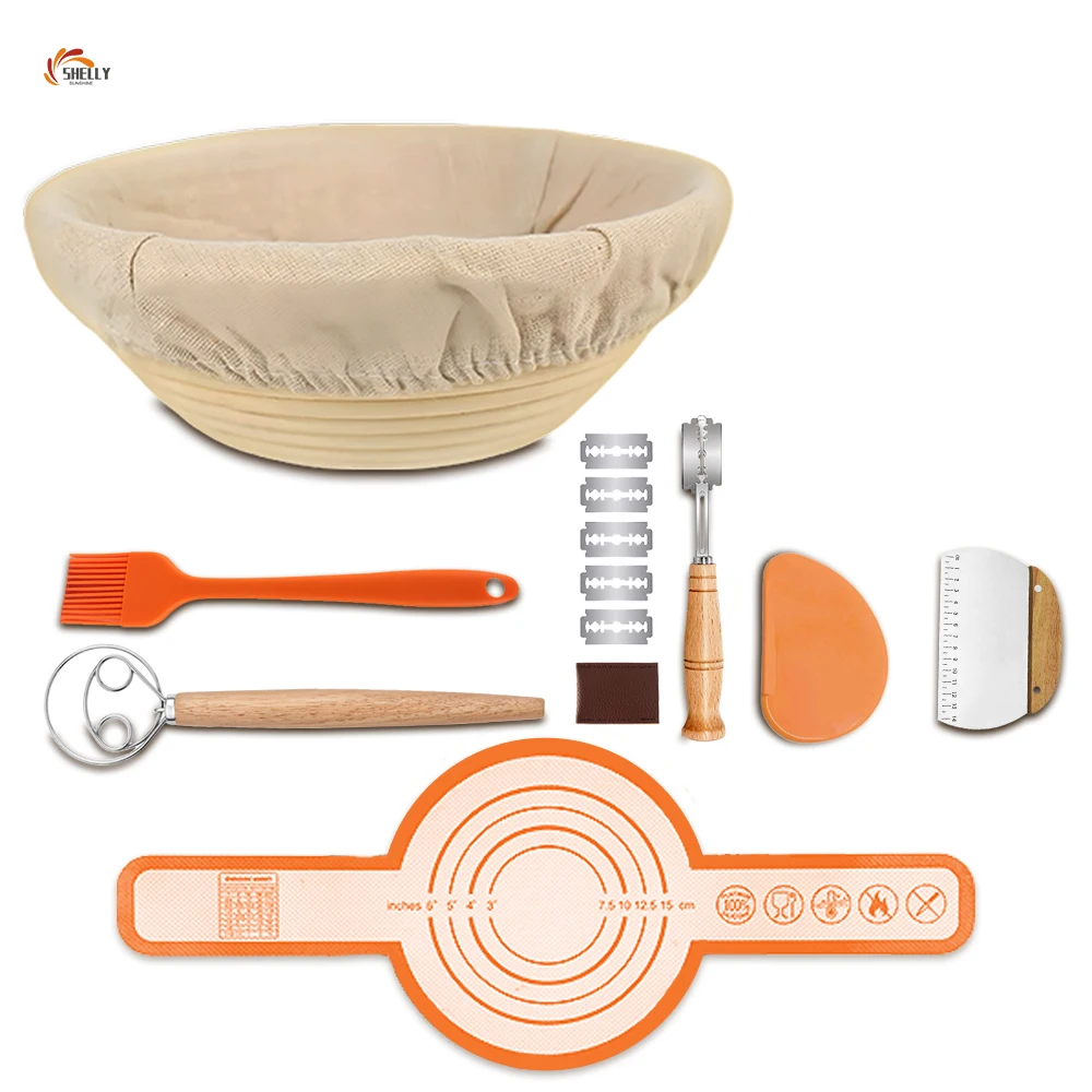 Baking Tool Banneton Plastic Scraper Dough Cutter Silicone Bread Sling & Accessories Bread Proofing Basket Sets For Round 9inch
