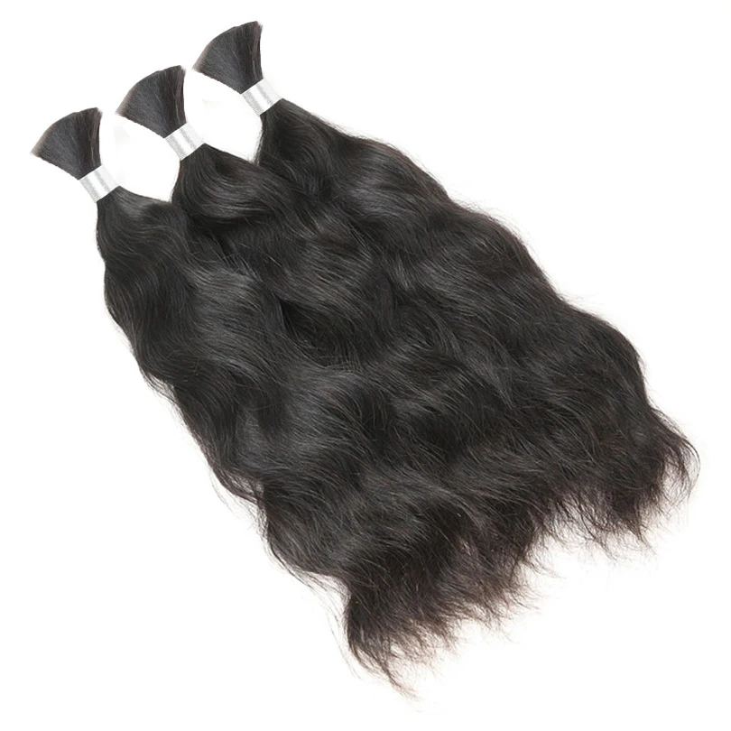 Brazilian Remy Human Hair Wavy Bulk Hair Weaving For Braiding 100% Unprocessed No Weft Human Hair Bulk Extensions Natural Wavy