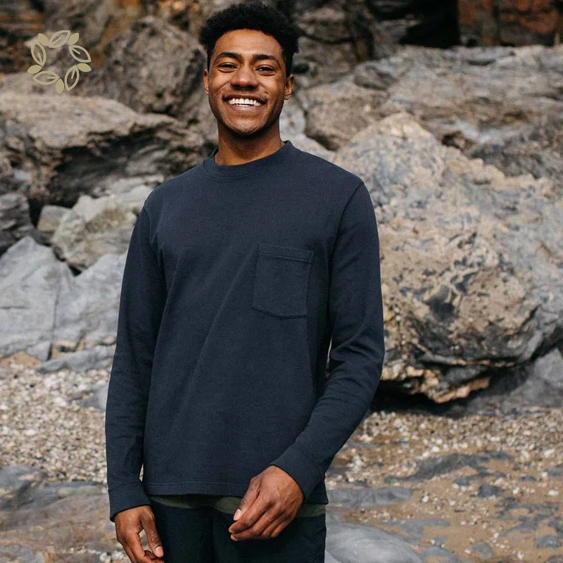 Men ribbed t shirt 100% organic cotton thermal t-shirt eco friendly Soft organic cotton long sleeve sublimation t shirts for men