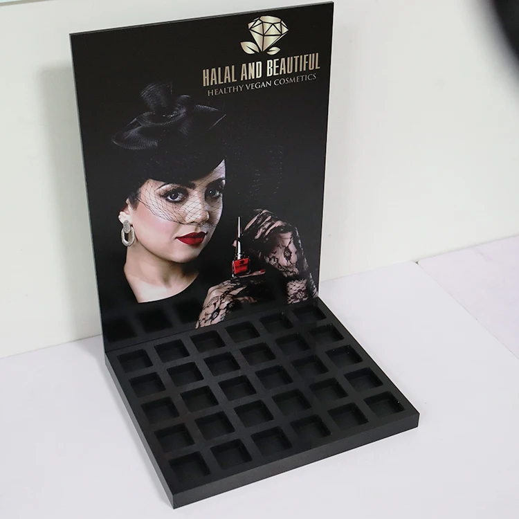 Custom L shape acrylic makeup lip gloss lipstick display stand online retail shop makeup display for store