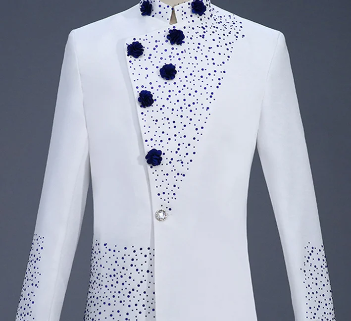 Ready to wear пользовательские молодого человека смокинг с синим бриллиантом и белым воротником, костюм