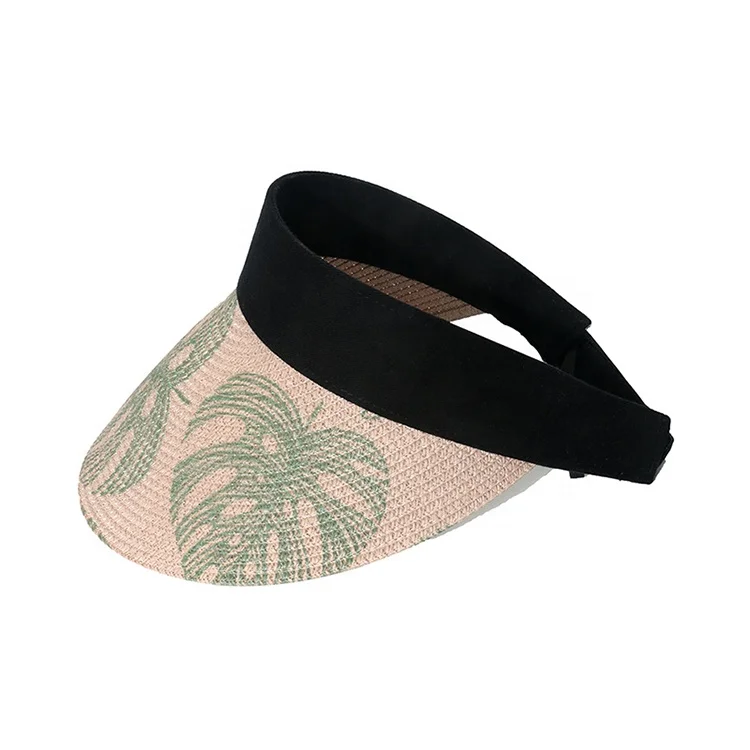 2022 Wholesale Summer Woman Designer Outdoor Traveling Sunshade Beach Leaf Printing Adjustable Straw Paper Visor Hat