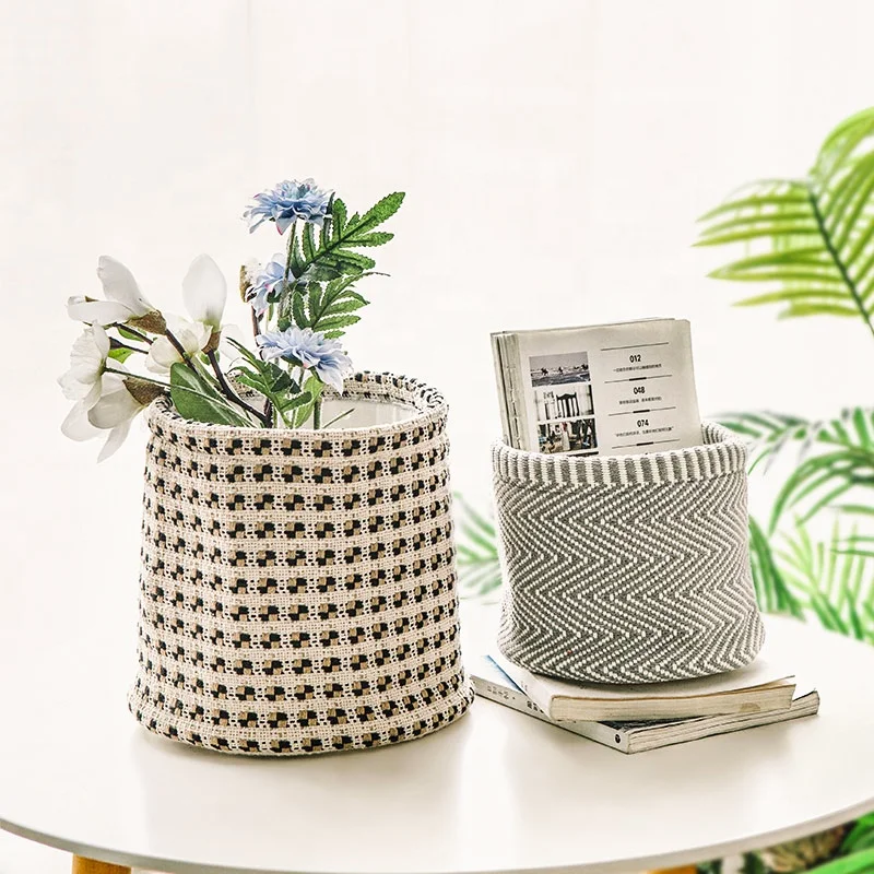 Новинка 2021, лидер продаж, Современный домашний декор, многофункциональная хлопковая тканая Большая складная круглая складная корзина для хранения белья в стиле бохо