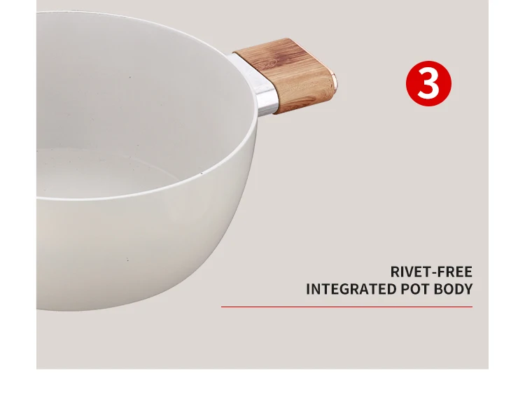New Model Household Items Press  Cooking Set White Color  Aluminium Ceramic Non Stick Coating Wood Grain Soft Touch Handle