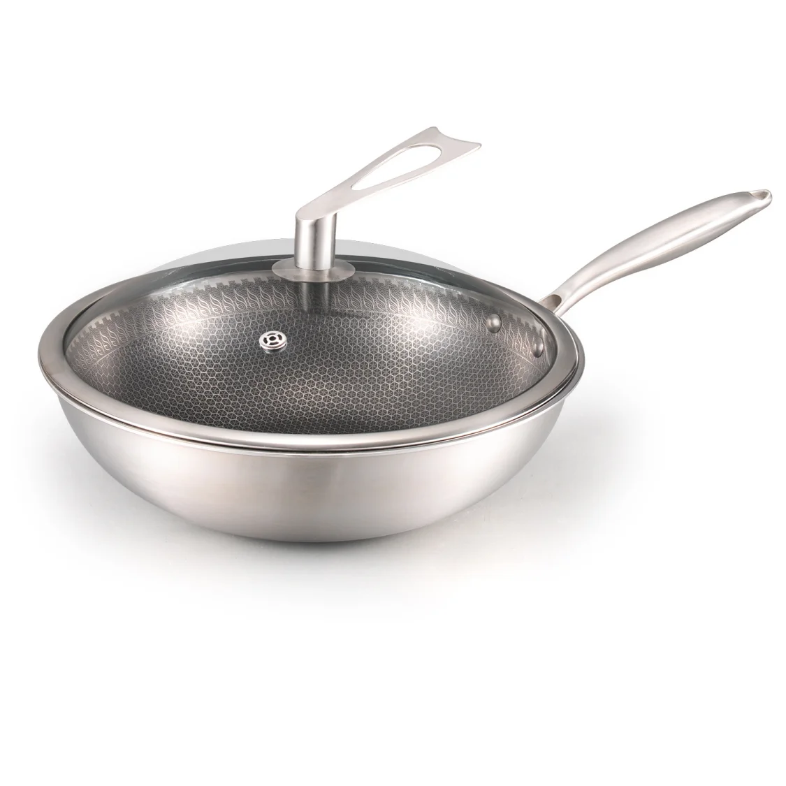Stainless Steel Frying Pan 12 Inch Nonstick Skillet with Lid Induction Compatible Anti-Warp Base Dishwasher an
