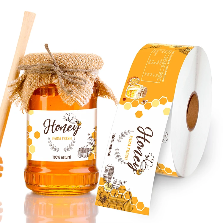 Custom Honey Jam Food Bottle Label Waterproof PP BOPP PET PE Paper Label Stickers Rolls