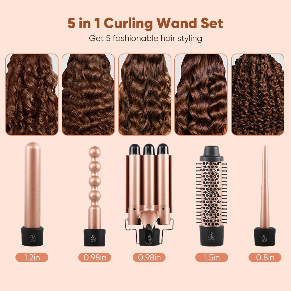 Hair Curler Automatic 5 in 1 Hair Styler Interchangeable Curling Iron Wand Comb Hair Straightener Curler 3 Barrel