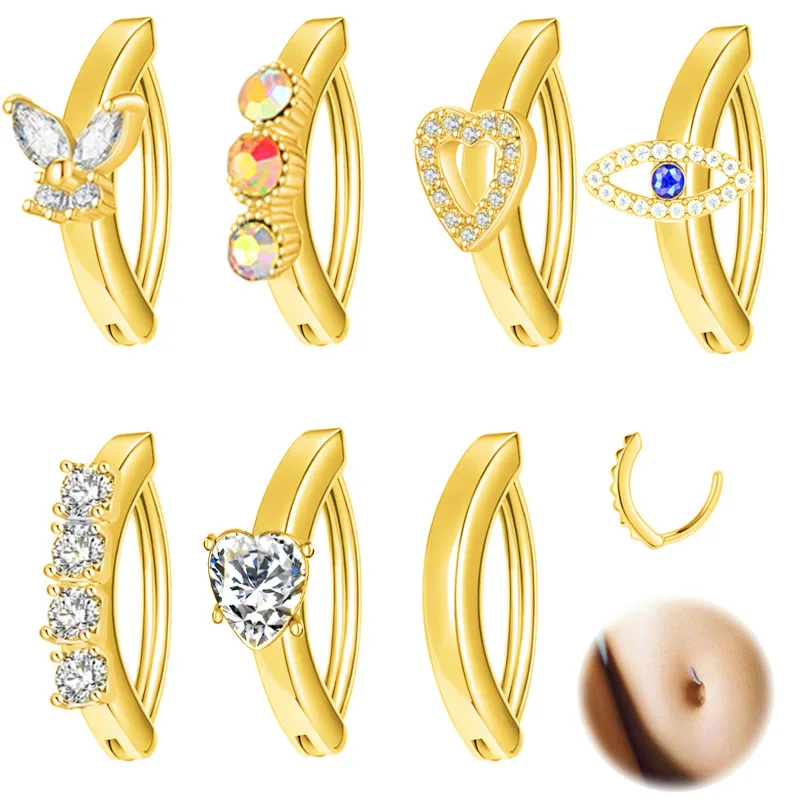 Fashion selling simple navel nail smooth 316l stainless steel zircon butterfly umbilical ring piercing jewelry