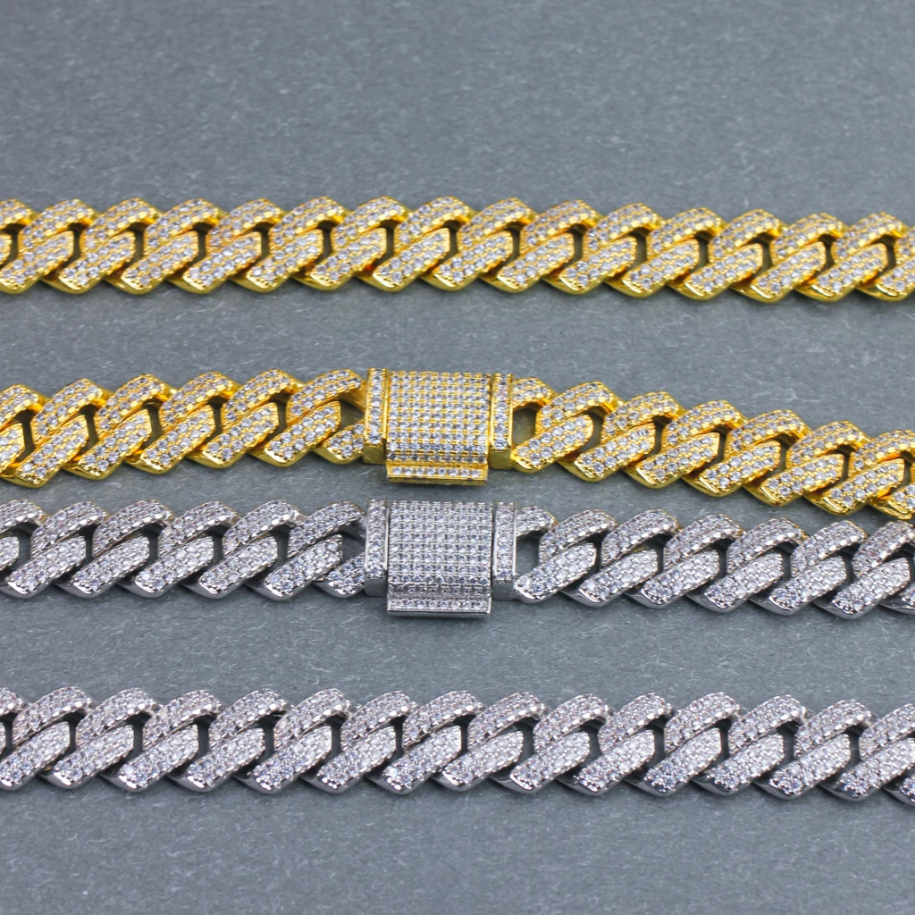 Powell Jewelry Gemstone Iced Out Pave 18K Gold Plated Jewelry Cubic Zirconia Cuban Links Necklace For Men