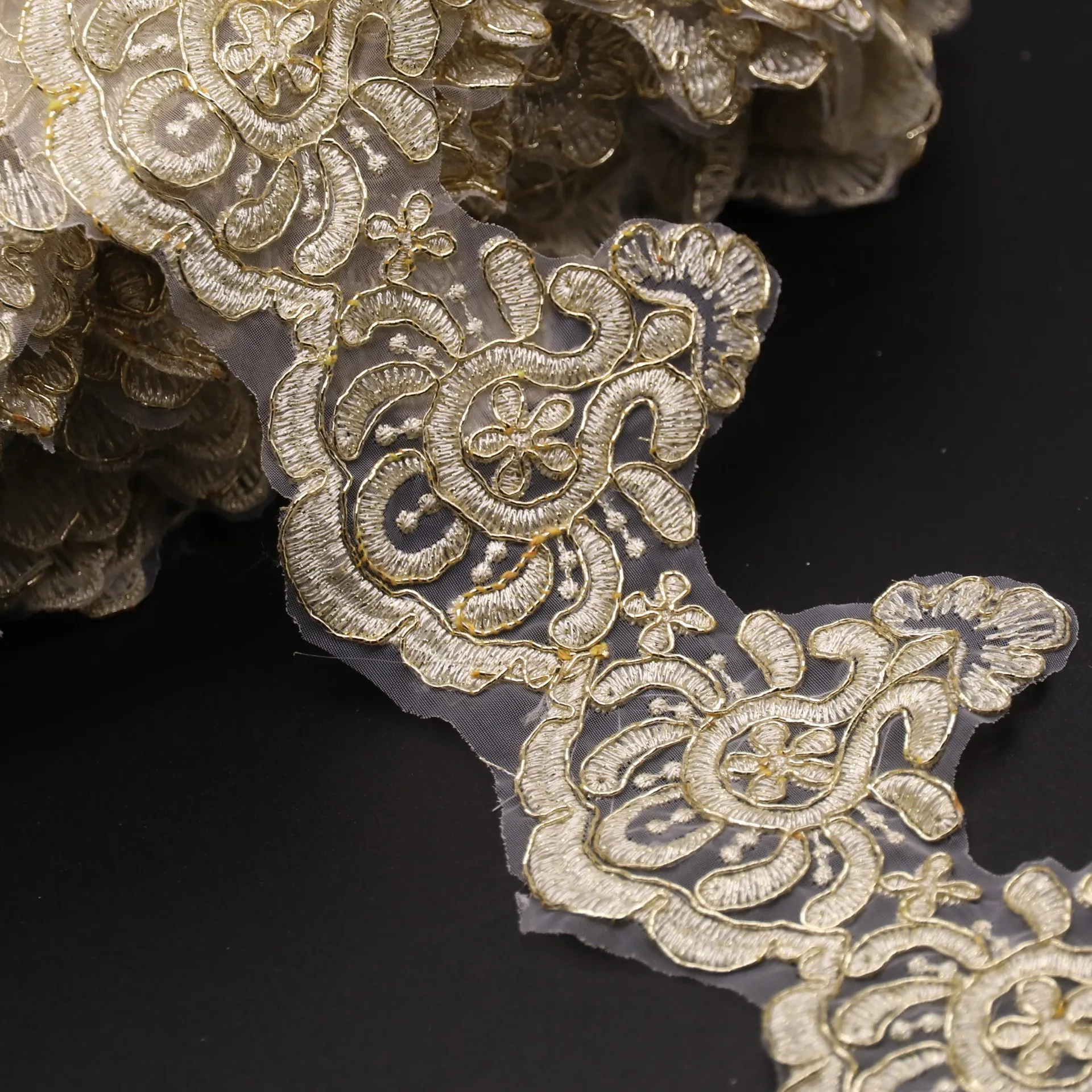 
Trim Lace Embroidery Bridal, Gold Lace Trim, Bridal Lace Material 