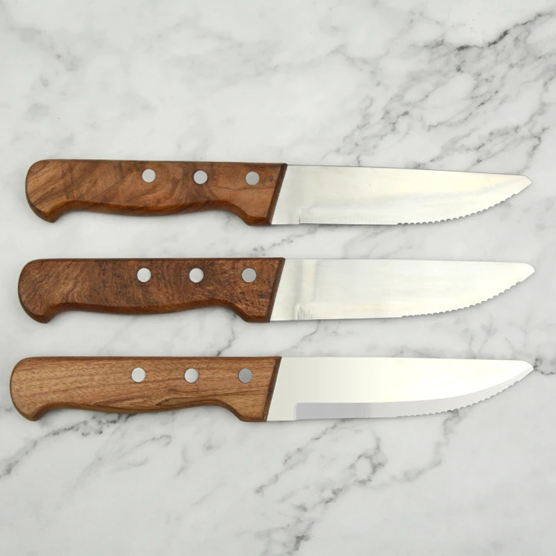 High quality Restaurant 4 inch Stainless Steel Serrated Steak Dinner Knife With Wood Handle
