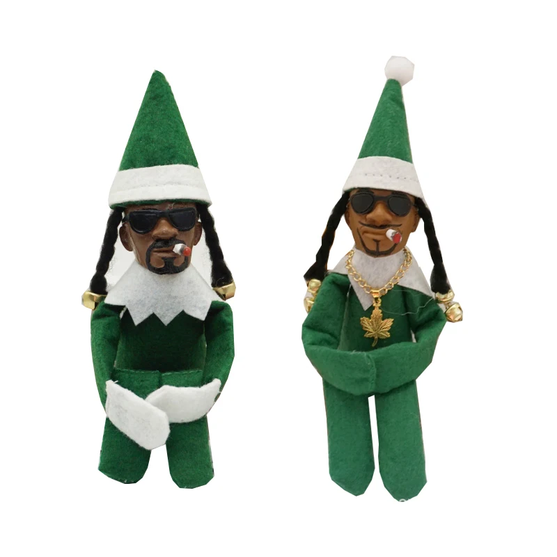 Snoop on A Stoop 2022 Christmas Elf Toy Wearing Sunglasses Cigarette Funny Decoration Home Ornament Novelty New Year Gift Toy