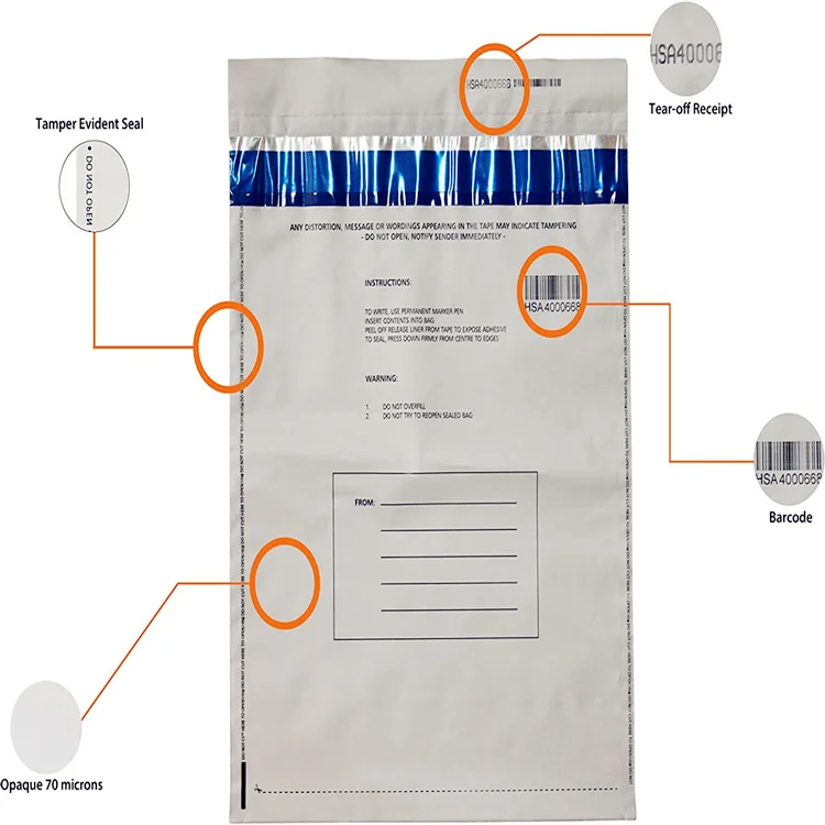 Custom Tamper Proof Security Money Bank Deposit Bags Tamper Evident Security Bag