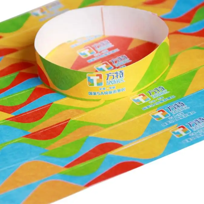 Custom Logo Printed Bracelet Waterproof Disposable Paper Tyvek Wristband for Event Party