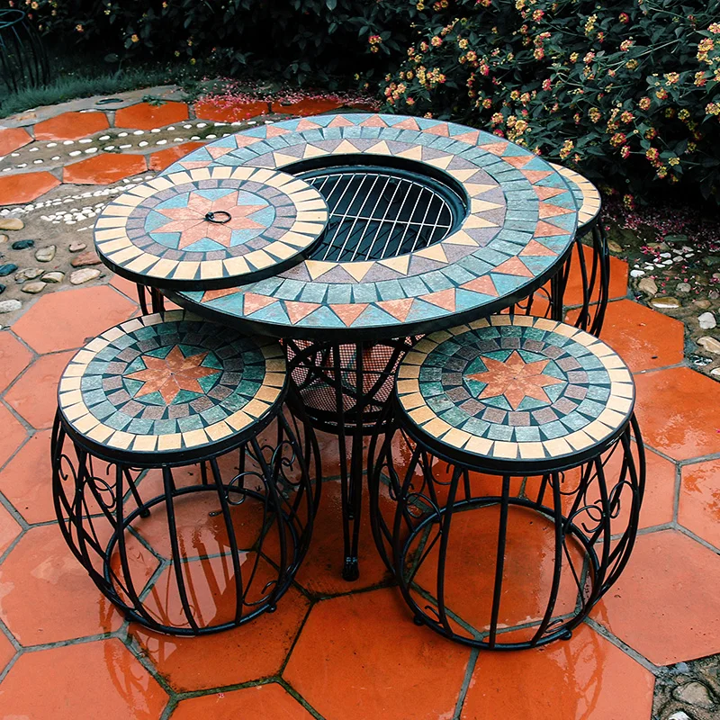 Garden Bbq Fire Pit Table Back Iron Outdoor Furniture Outdoor Wood Burning Fire Pit Table