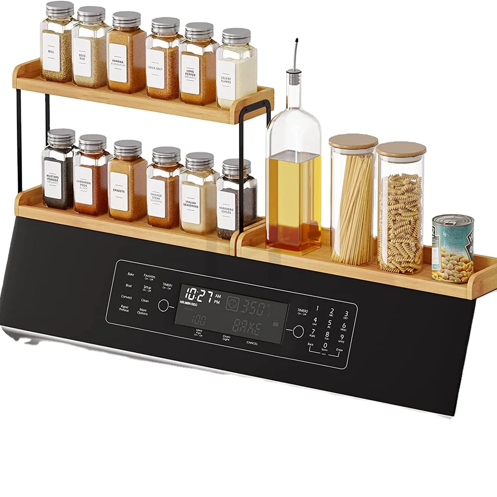 Bamboo Stove Top Magnetic Shelf for Kitchen Organization , Kitchen Organizer Over the Stove Spice Rack
