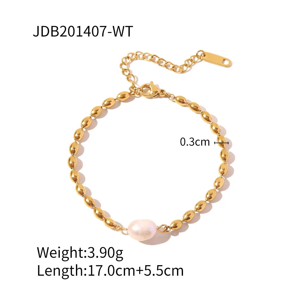 LOTOS JEWELRY Stainless Steel Natural Freshwater Pearl Bracelet beaded gold chain bracelet necklace jewelry set