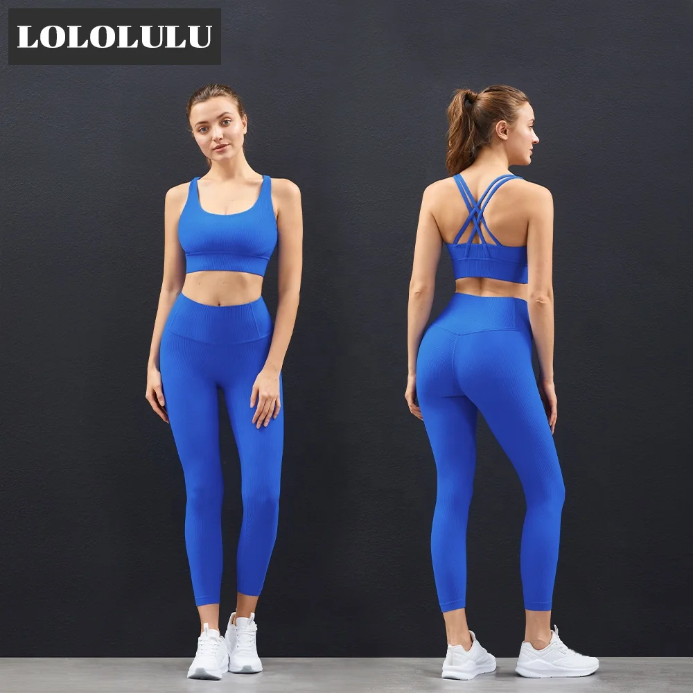 2021 NEW Design Fitness Workout Sets 2 Pieces Sports Wear High Waisted Yoga Leggings with Stretch Women Bra Set