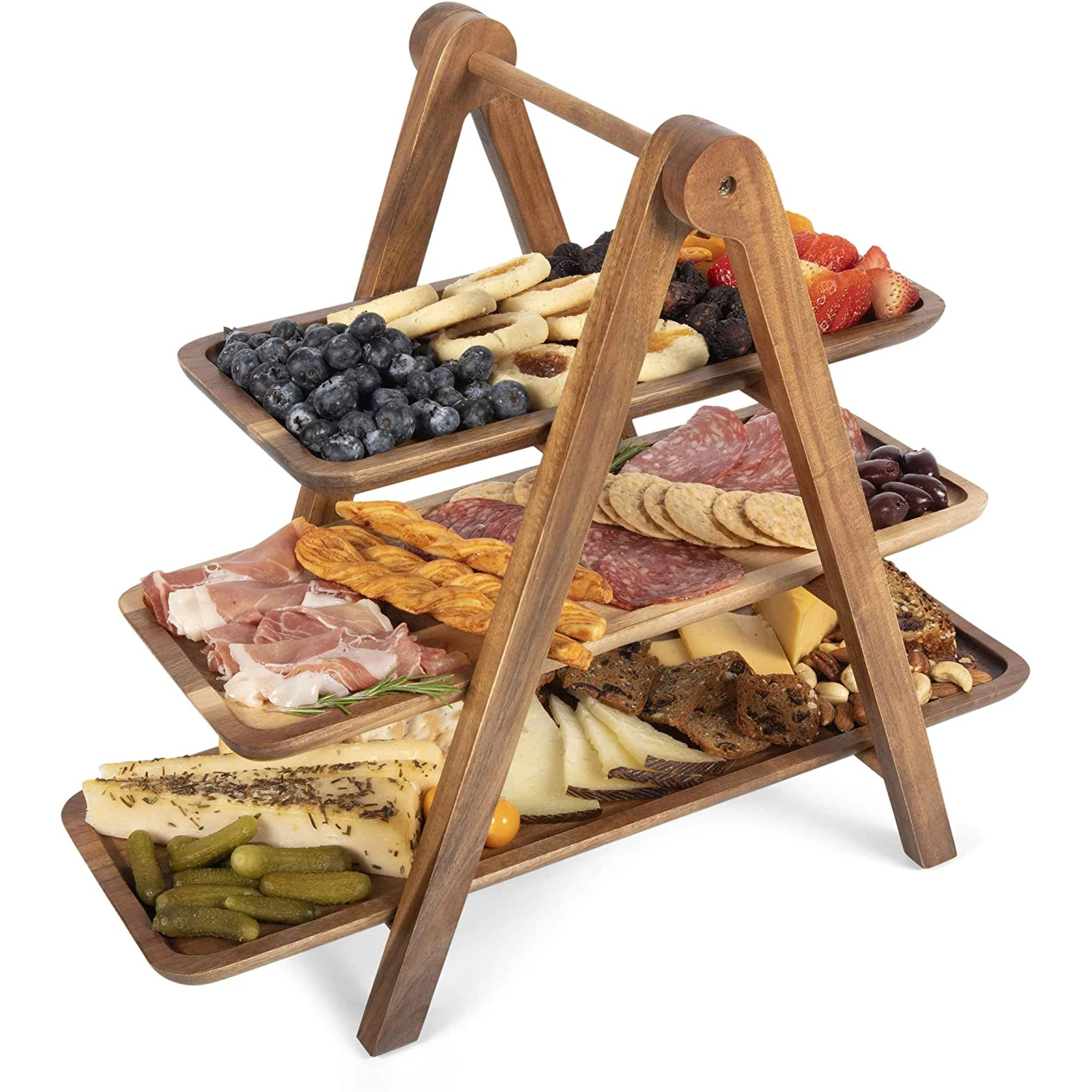 Three-Tier Wooden Serving Tray Display Set for Kitchen & Living Room 3-Tiered Dessert Table Tray Decor