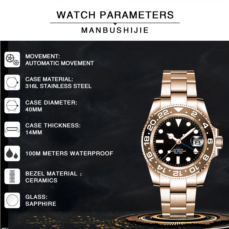 Corgeut Custom No Logo No Minimum Watch Luxury Sapphire Crystal Glass Miyota 20ATM Diver Golden Watch For Mens Automatic Watch