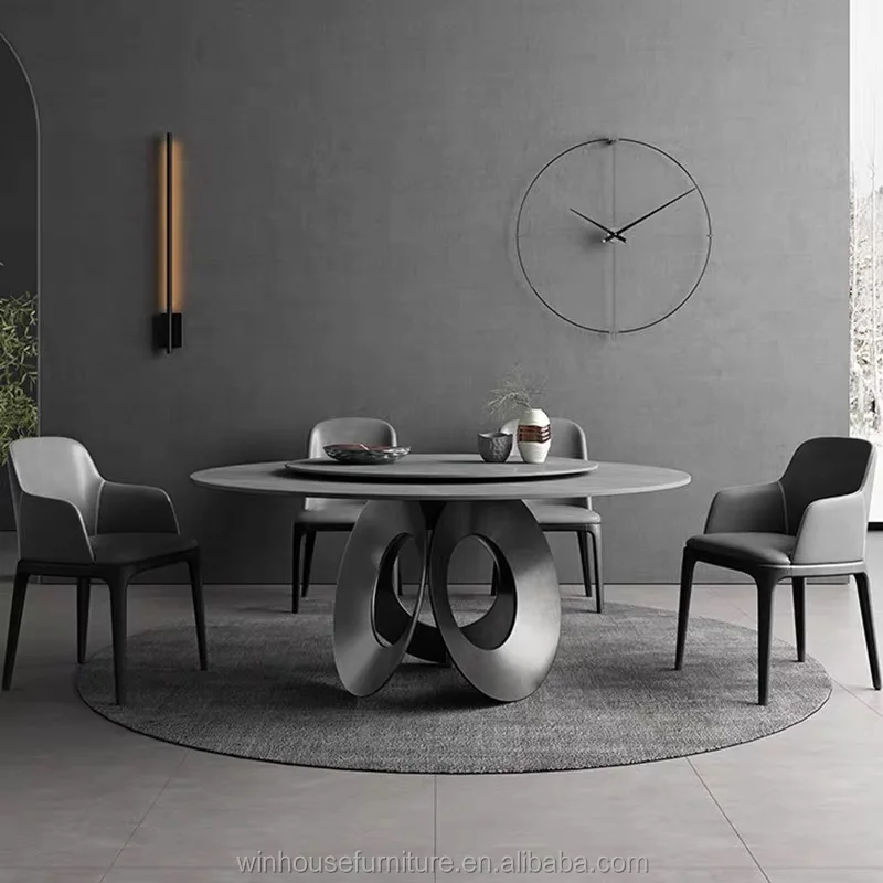 Luxury Modern Sintered Stone Dining table Stainless Steel Base Dininig Table Set