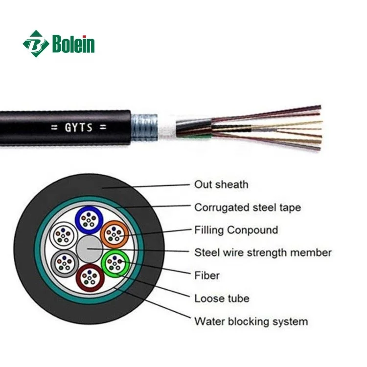 GYTS-12B1 Layer Twisted Armored 12 Core Single Mode Outdoor Pipe Duct Fiber Optical Cable
