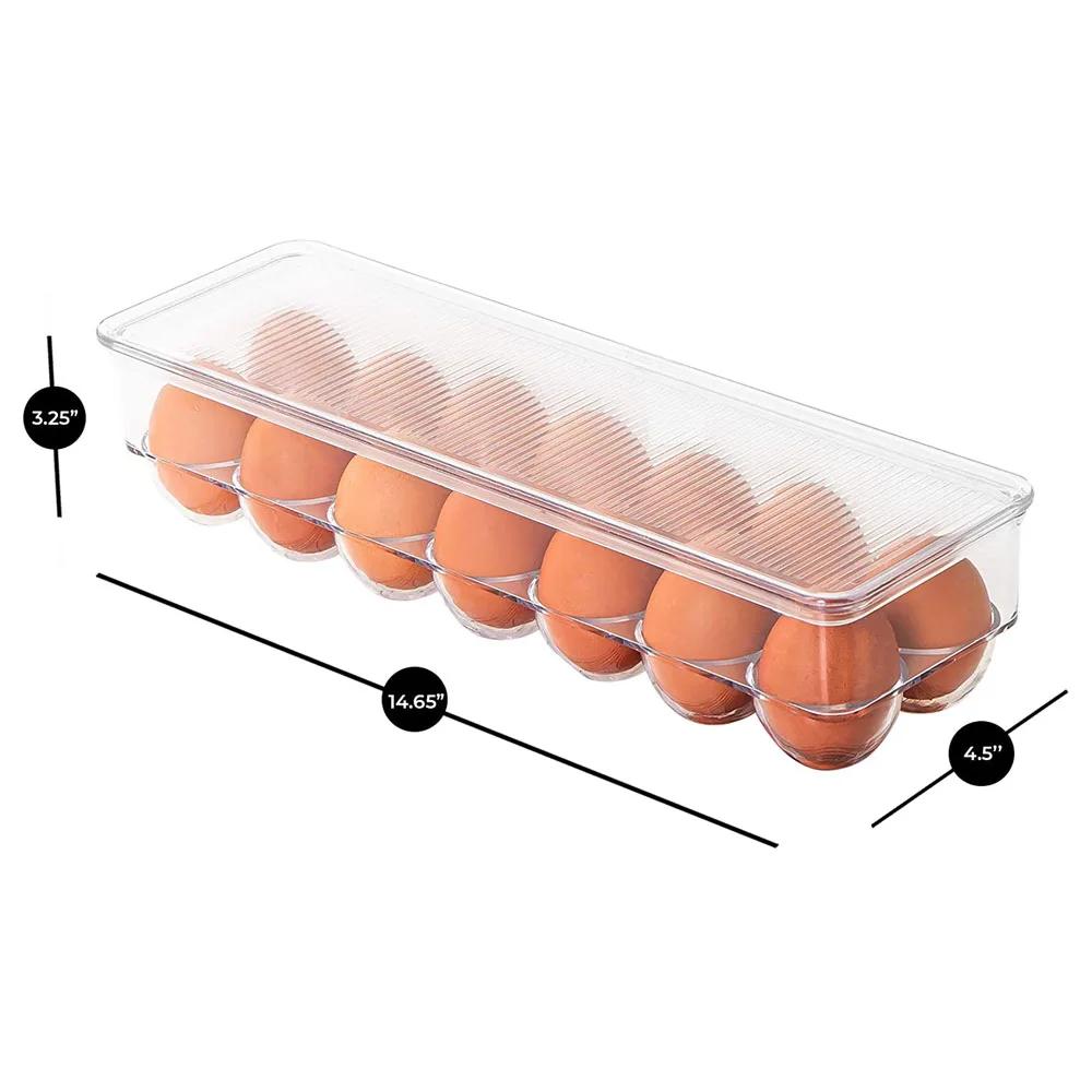 Egg Holder for Refrigerator Plastic Egg Storage Container for Fridge Clear Refrigerator Organizer Bins with Lids Stackable Tray