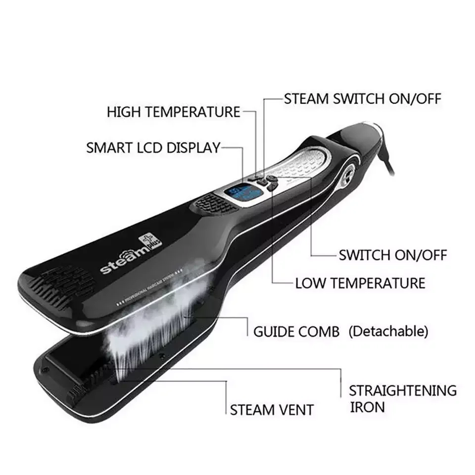 Salon use Vapor Pod Fast Steamer Flat Iron Titanium Tourmaline Coating Professional Steam Hair Straightener