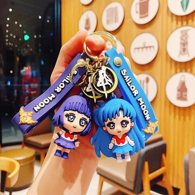 Wholesale 3D Japan Anime Sailor Moon Design Key Chains Girl Cartoon Bag Pendant Keyring Bag Decoration With wristband