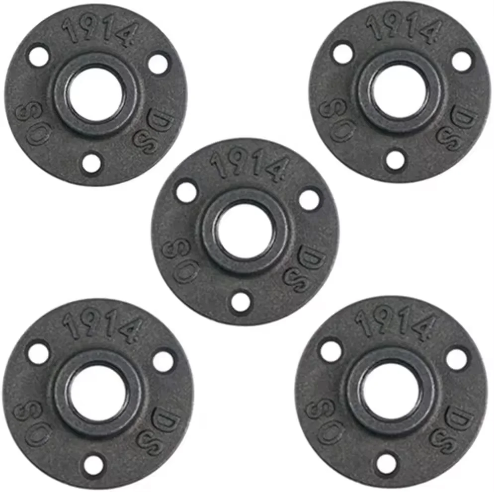 Customized Black Cast Iron Pipe 1/2 Inch 3 Hole Malleable Pipe Fitting 10 Pack Floor Flange