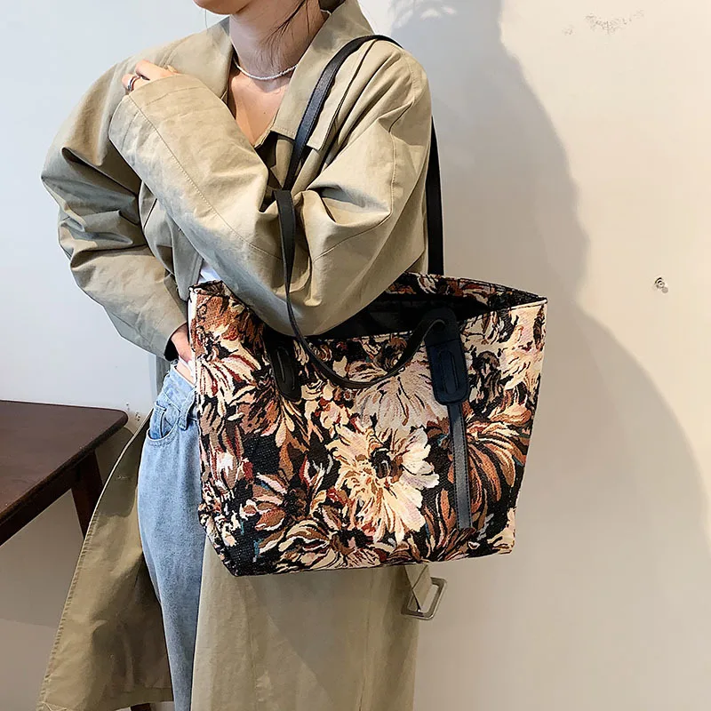 Design Women Painting Embroidery Shoulder Bags Art Prints Tote Handbags High Capacity