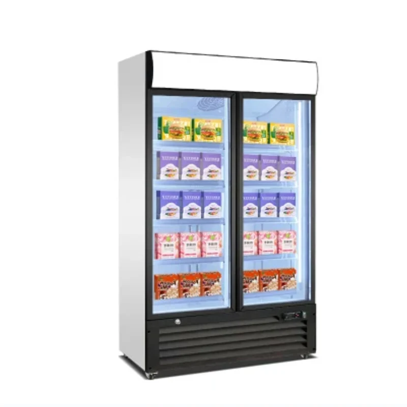 Double Door Transparent Glass Display Fridge Refrigerator Beer Cooler Freezer Upright Showcase