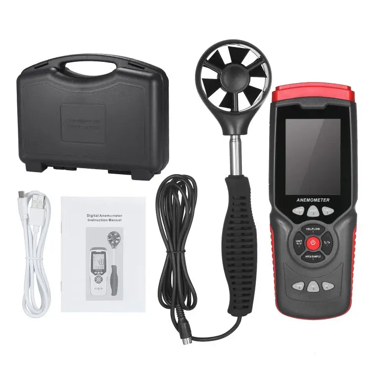Handheld Digital Anemometer Professional Multifunction Anemograph with Detachable Auxiliary Fan Air Meter with Storage Case