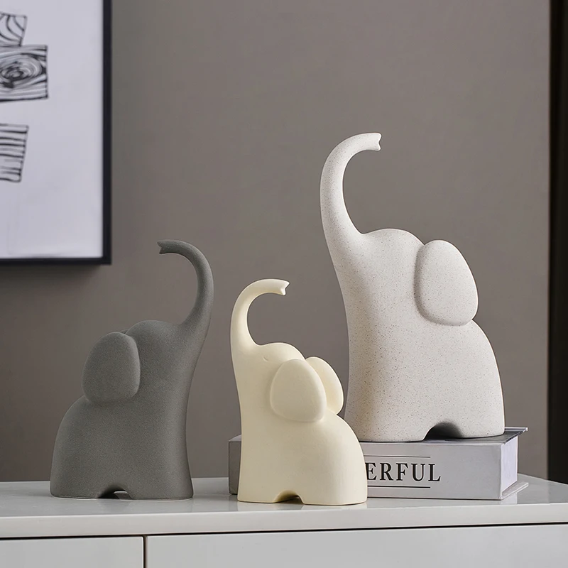 Simple Modern Home Accessories Cream Wind Elephant Ornament Family of Three