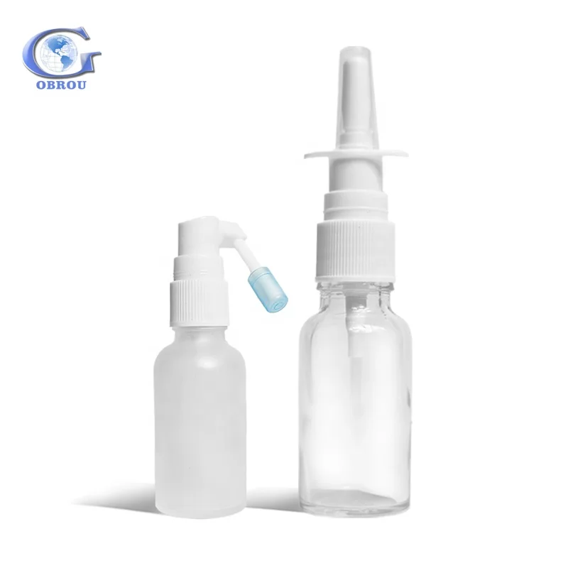 nose nozzle medical bottle 5ml 10ml 15ml 20ml 30ml 50ml 100ml glass bottles with white plastic fine mist nasal spray bottle