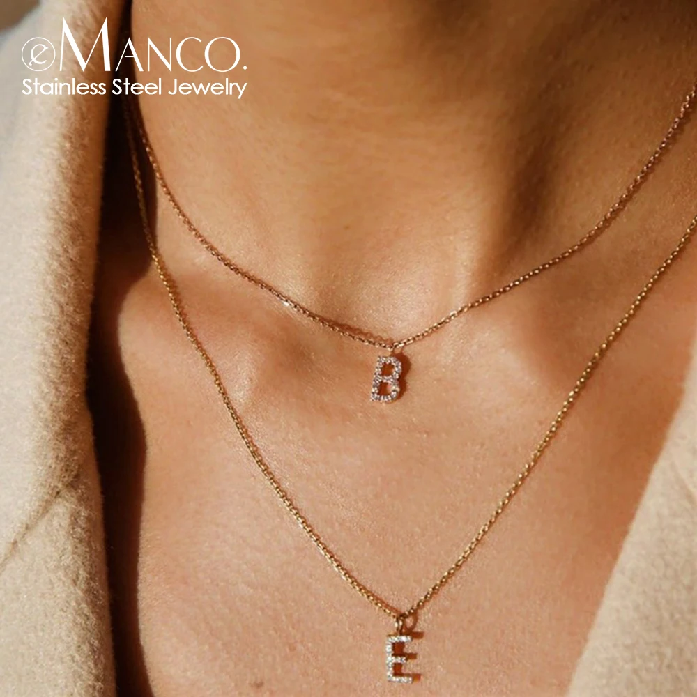 eManco Diamond Letter Personalized Pendant Necklace Stainless Steel Zirconia Letter Accessories Memorial Day Gift